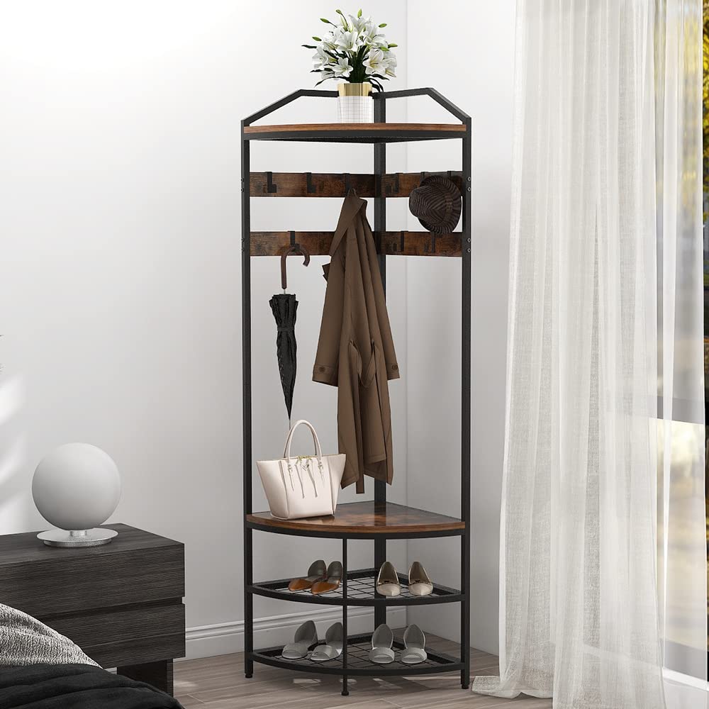 Corner Hall Tree with Shoe Bench & Coat Rack