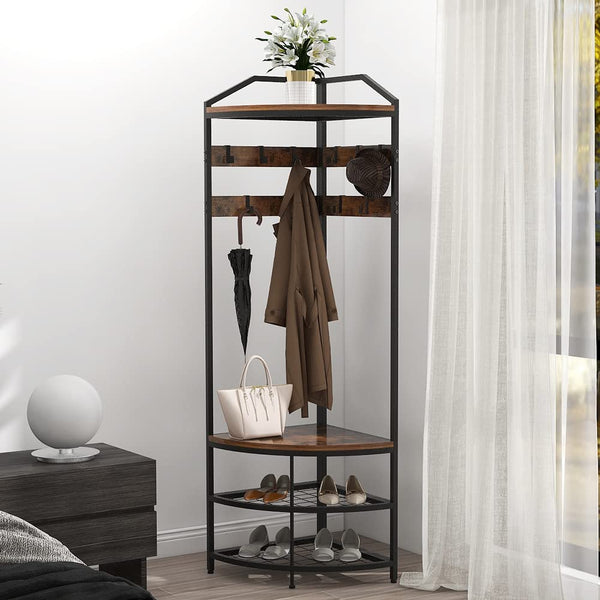 Corner Hall Tree with Shoe Bench & Coat Rack