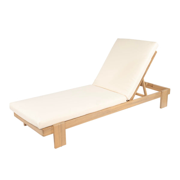 Acacia Wood Outdoor Chaise Lounge Chair with Cushion