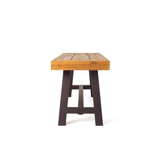 Outdoor Acacia Wood and Rustic Metal Bench