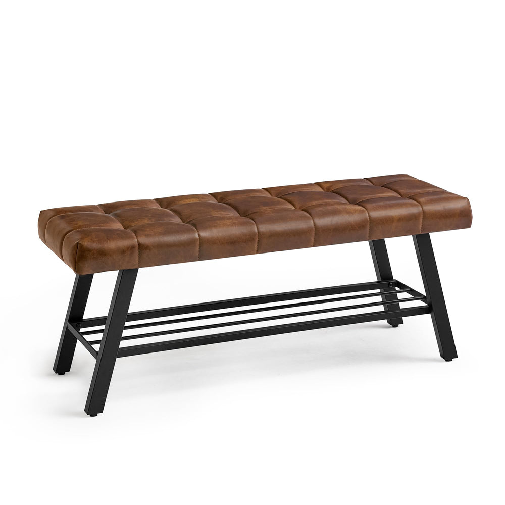 45" Tufted Faux Leather Storage Bench with Metal Frame