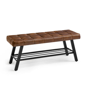 45" Tufted Faux Leather Storage Bench with Metal Frame