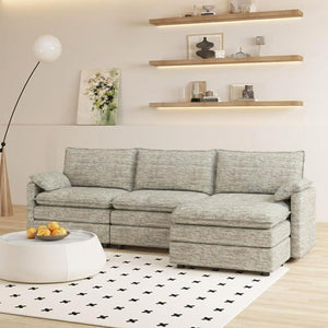 Modular Sectional Sofa with Ottoman – L-Shaped Cloud Couch, Deep Seat, Chenille Fabric