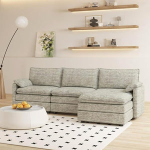 Modular Sectional Sofa with Ottoman – L-Shaped Cloud Couch, Deep Seat, Chenille Fabric