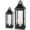 Black Metal Candle Lantern Set of 2 with Glass Panels
