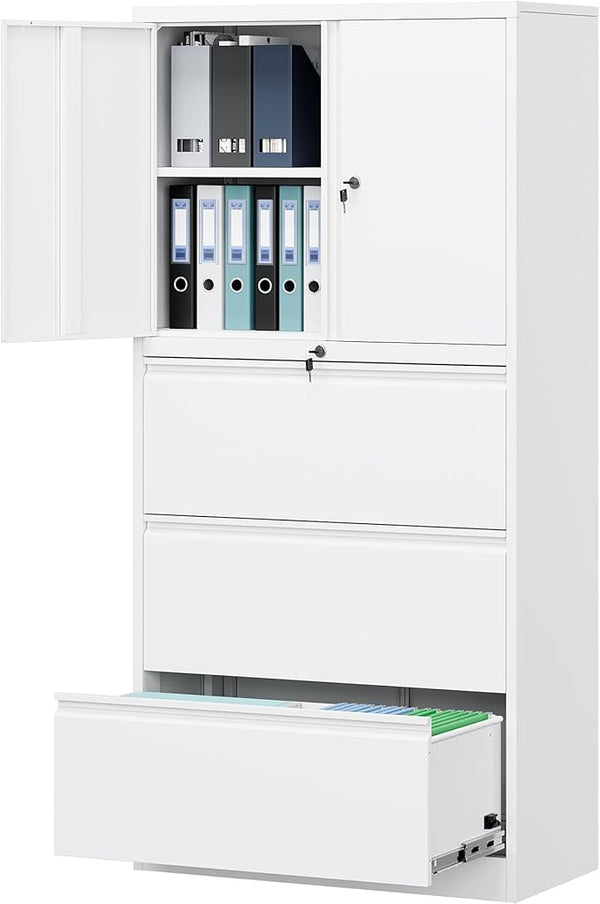 Metal Locking File Cabinet with Drawers and Adjustable Shelves