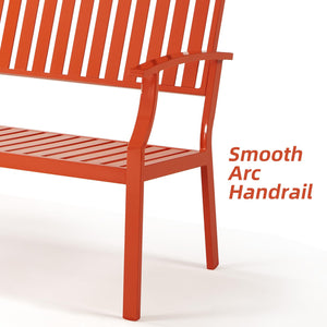 Eongdn 52" Outdoor Garden Bench Weatherproof, Rust-Resistant Aluminum Metal 2-Person Garden Bench with 660 lbs Weight Capacity, Patio Benches for Outdoors Porch, Patio, Backyard and Park (Orange)