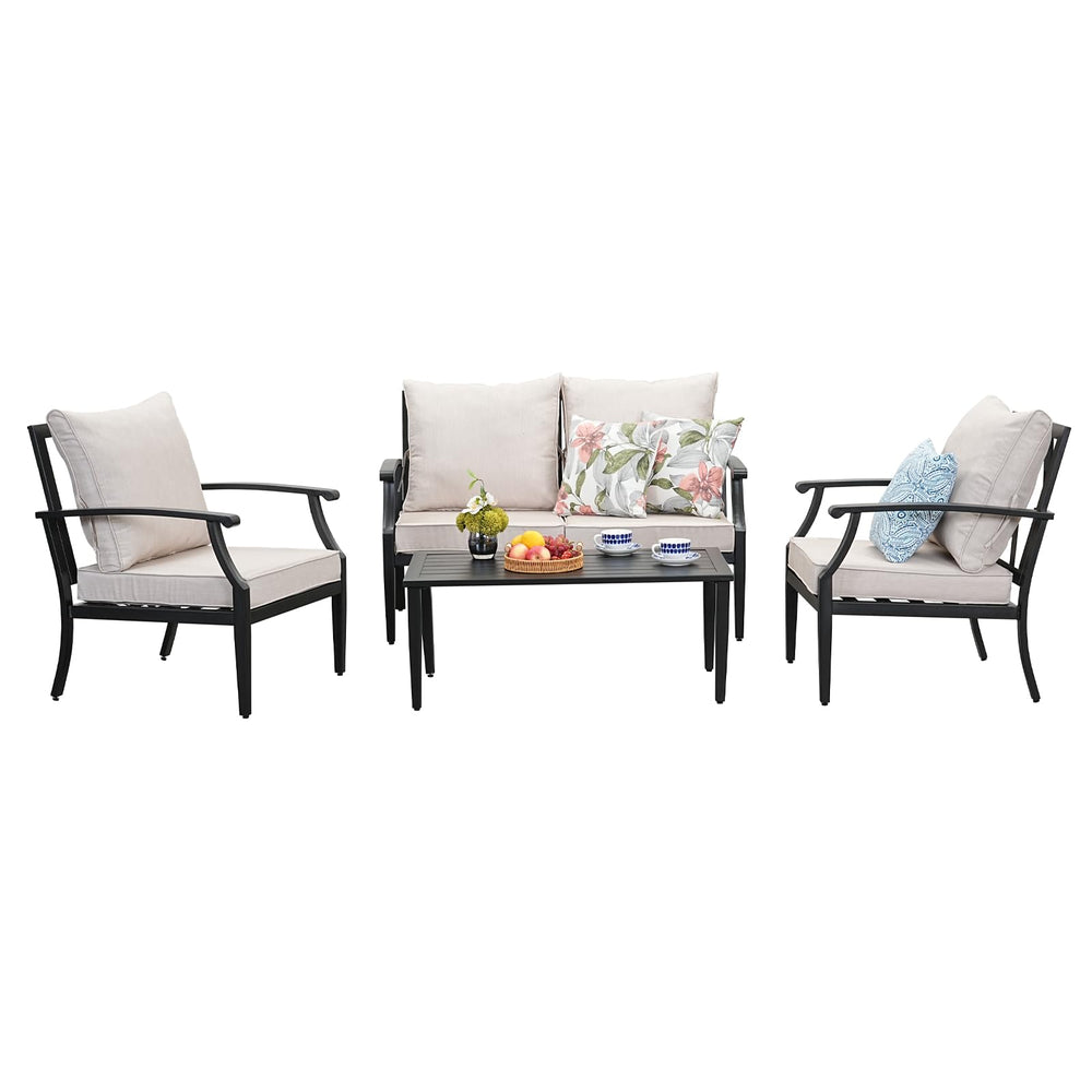 4-Piece Outdoor Patio Conversation Set with High-Back Sofa, Loveseat & Coffee Table