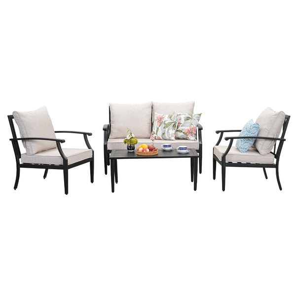 4-Piece Outdoor Patio Conversation Set with High-Back Sofa, Loveseat & Coffee Table