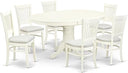 7-Piece Oval Dining Table Set with Butterfly Leaf & 6 Upholstered Chairs
