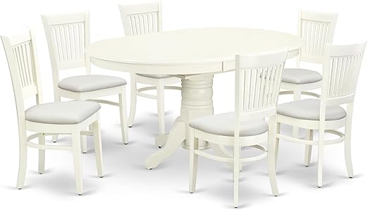 7-Piece Oval Dining Table Set with Butterfly Leaf & 6 Upholstered Chairs