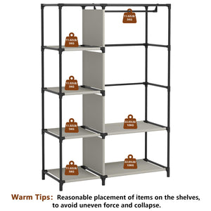 Portable Wardrobe Closet with 6 Shelves & Hanging Rod
