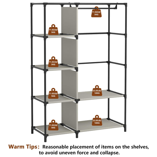 Portable Wardrobe Closet with 6 Shelves & Hanging Rod