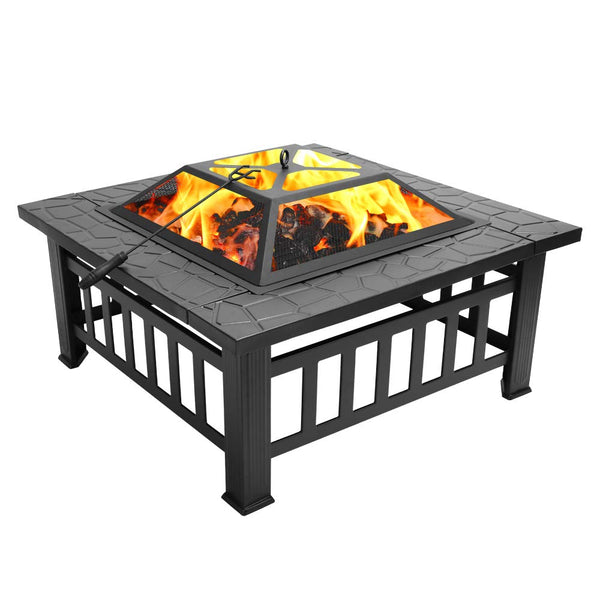Outdoor Steel Fire Pit with Spark Screen and Poker