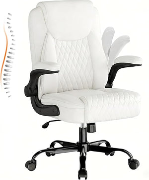 Ergonomic Leather Office Chair with Flip-Up Arms & Lumbar Support
