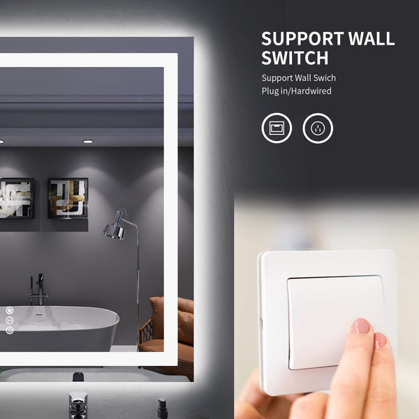 LED Bathroom Mirror with Lights – Anti-Fog, Dimmable, Backlit & Front Lit