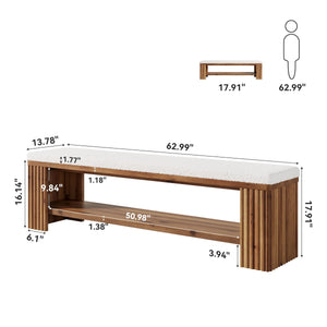 Upholstered Bedroom & Entryway Bench with Faux Sheepskin Cushion