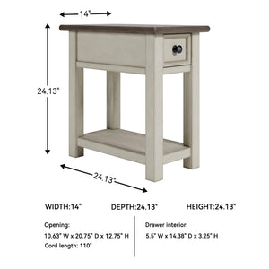 Farmhouse Chairside End Table with Charging Station and Drawer