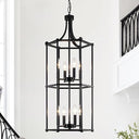Black Lantern Chandelier – 8-Light Foyer Pendant for High Ceilings