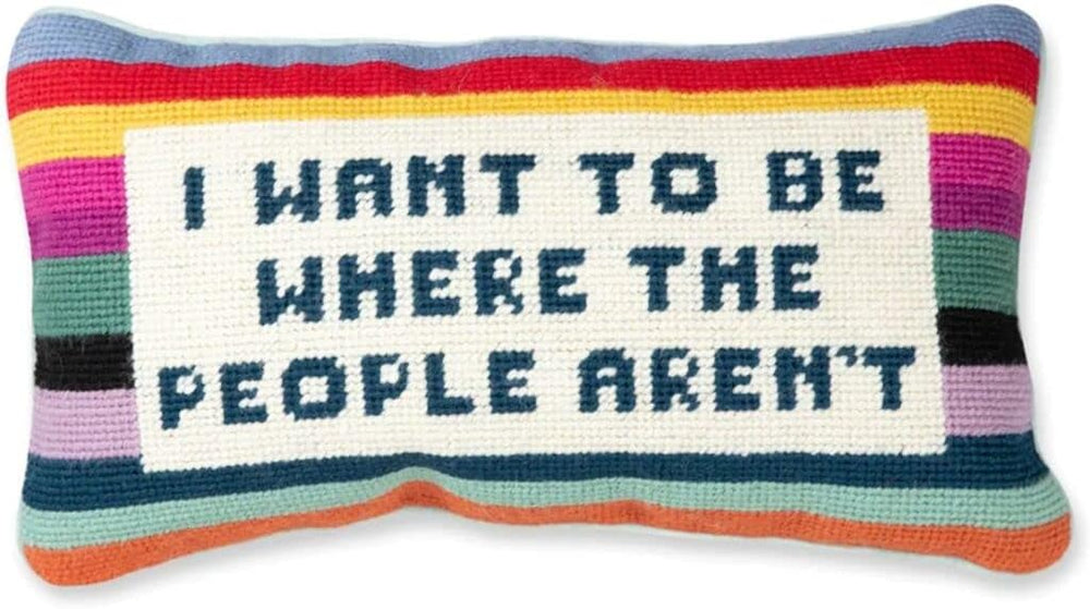 Wool Needlepoint Throw Pillow – 8x14 Embroidered Accent Pillow
