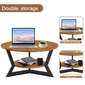 Round Coffee Table with 2-Tier Storage