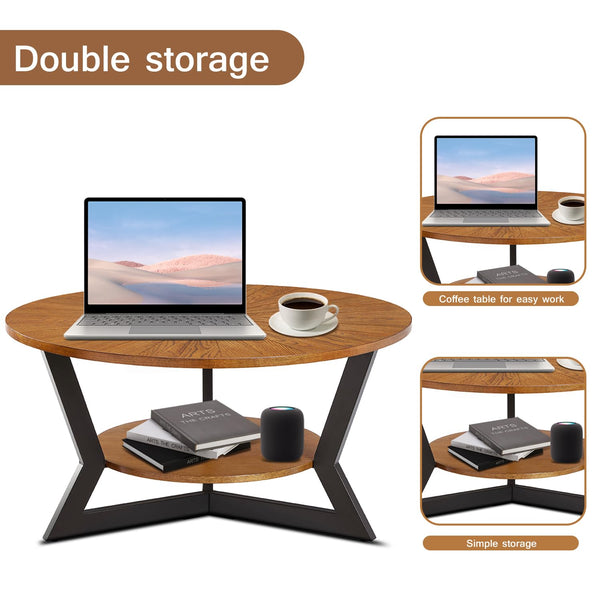 Round Coffee Table with 2-Tier Storage