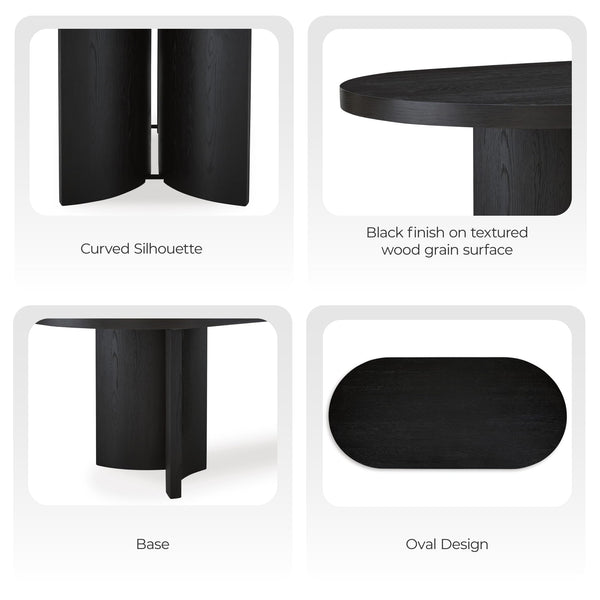 Oval Black Dining Table – Art Deco Pedestal, Seats 8