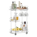 3-Tier Acrylic Rolling Bar Cart with Glass Holder