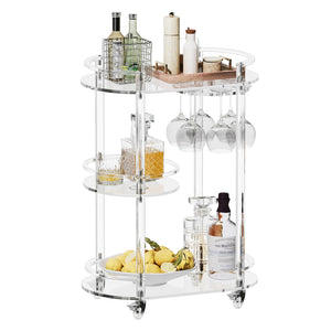 3-Tier Acrylic Rolling Bar Cart with Glass Holder
