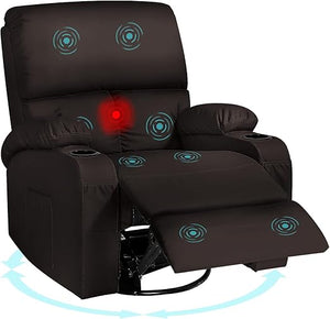 Swivel Rocker Recliner Chair with Massage, Heat & USB Charging