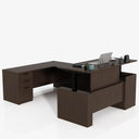 L-Shaped Height Adjustable Executive Standing Desk with Lockable Cabinets
