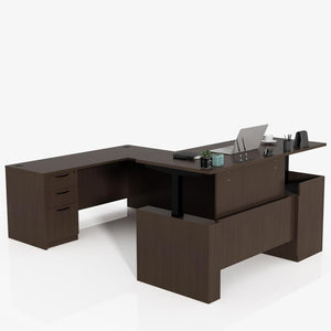 L-Shaped Height Adjustable Executive Standing Desk with Lockable Cabinets