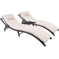 Outdoor Rattan Chaise Lounge Set with Folding Table – 3 Piece
