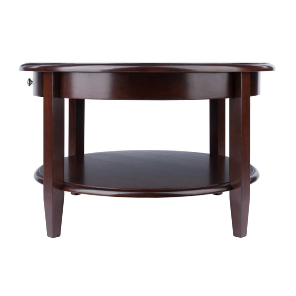 Round Coffee Table with Storage Drawer and Shelf