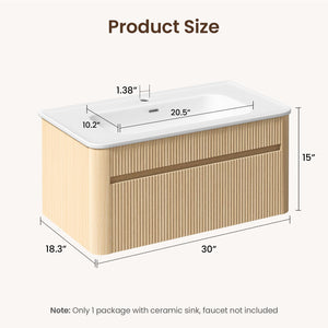 30" Wall-Mounted Bathroom Vanity with Ceramic Sink