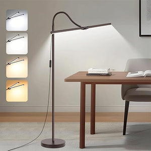 LED Floor Lamp, 18W/2000LM Bright Reading Floor Lamp for Office with Double Head, Adjustable Gooseneck Dimmable Modern Standing Light for Lash Extension Craft, Eye Caring Floor Lamps for Living Room
