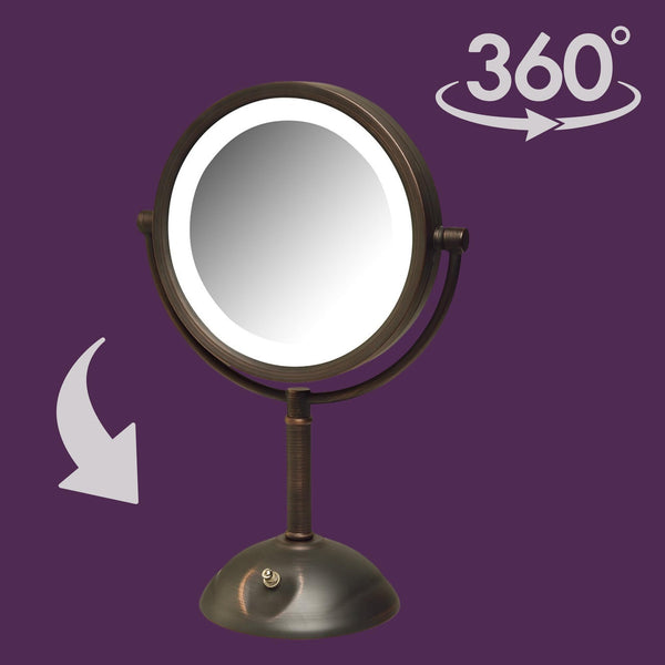 Lighted Tabletop Vanity Mirror with 1X & 8X Magnification