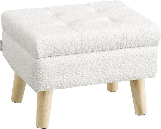 Storage Ottoman with Padded Seat & Wood Legs