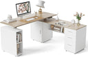 L-Shaped Electric Standing Desk with Drawers & Shelves