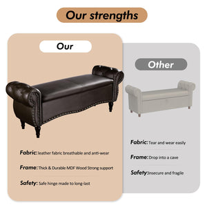 Upholstered Storage Ottoman Bench with Rolled Arms & Nailhead Trim