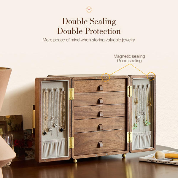 Black Walnut Wood Jewelry Box with Velvet Lining & Magnetic Closure