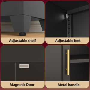 6-Tier Metal Bookcase with Doors – Floor Standing Storage Shelf