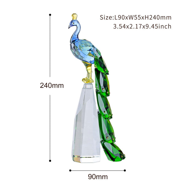 Crystal Peacock Figurine – Handmade K9 Crystal Home Decor Statue