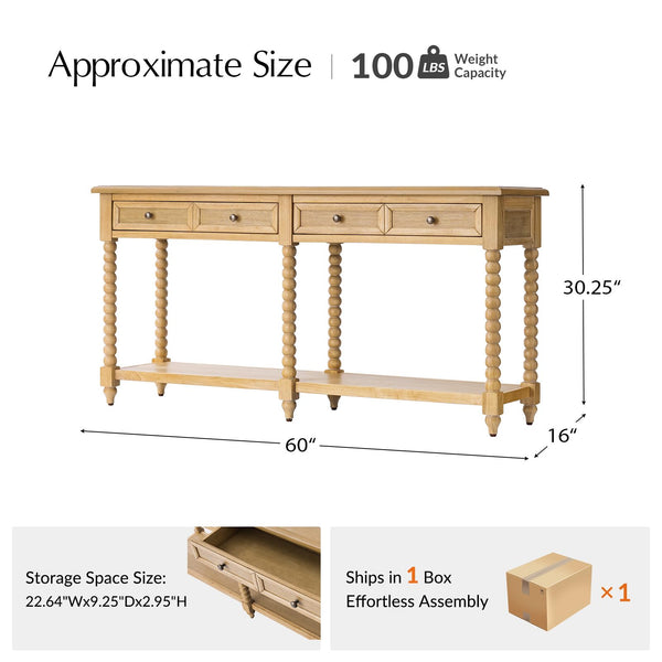 Farmhouse Console Table with Drawers and Open Shelf