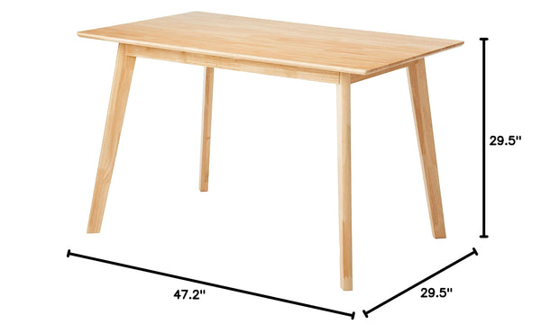 Solid Wood Rectangular Dining Table for 4, Natural Wood