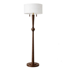 Solid Oak Wood Floor Lamp — 62.8", 2-Light Pull Chain, 17" Drum Shade, 2 LED Bulbs