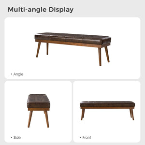 55.5" Genuine Leather Tufted Bench with Solid Wood Legs
