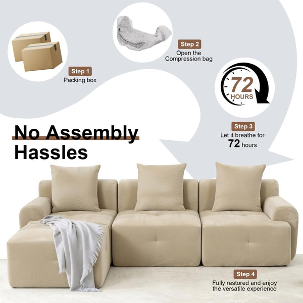 L-Shaped Modular Sectional Sofa with Removable Footstool