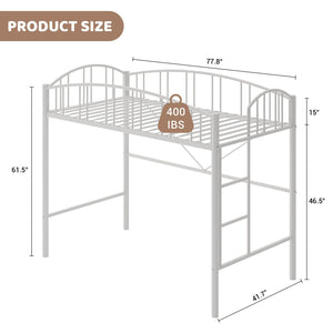 Twin Size Metal Loft Bed with Ladder and Guardrail