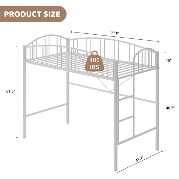 Twin Size Metal Loft Bed with Ladder and Guardrail